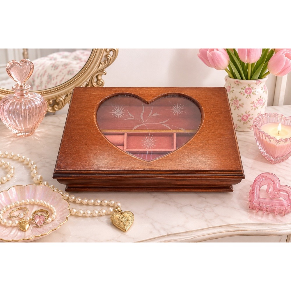 Vintage Mele Heart Jewelry Box 90s Y2K Cottagecore Coquette Keepsake, Floral